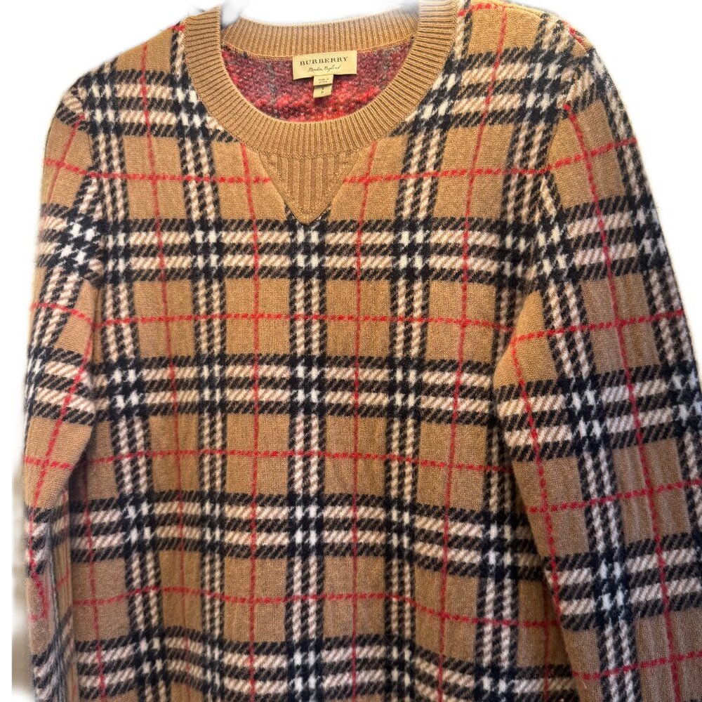 Burberry Check Pattern Wool Sweater Size Small Petite